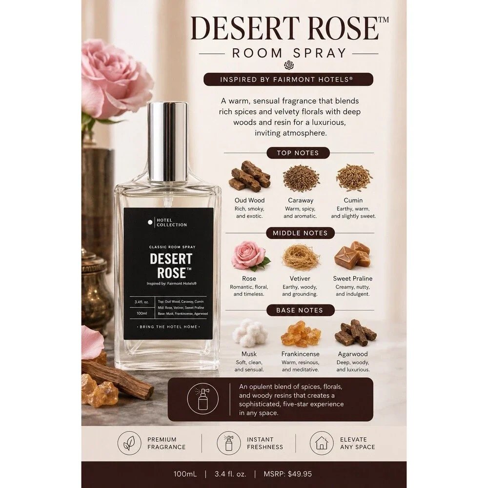 Hotel Collection Desert Rose Room Spray 100mL Luxury Home Fragrance $49.95 MSRP